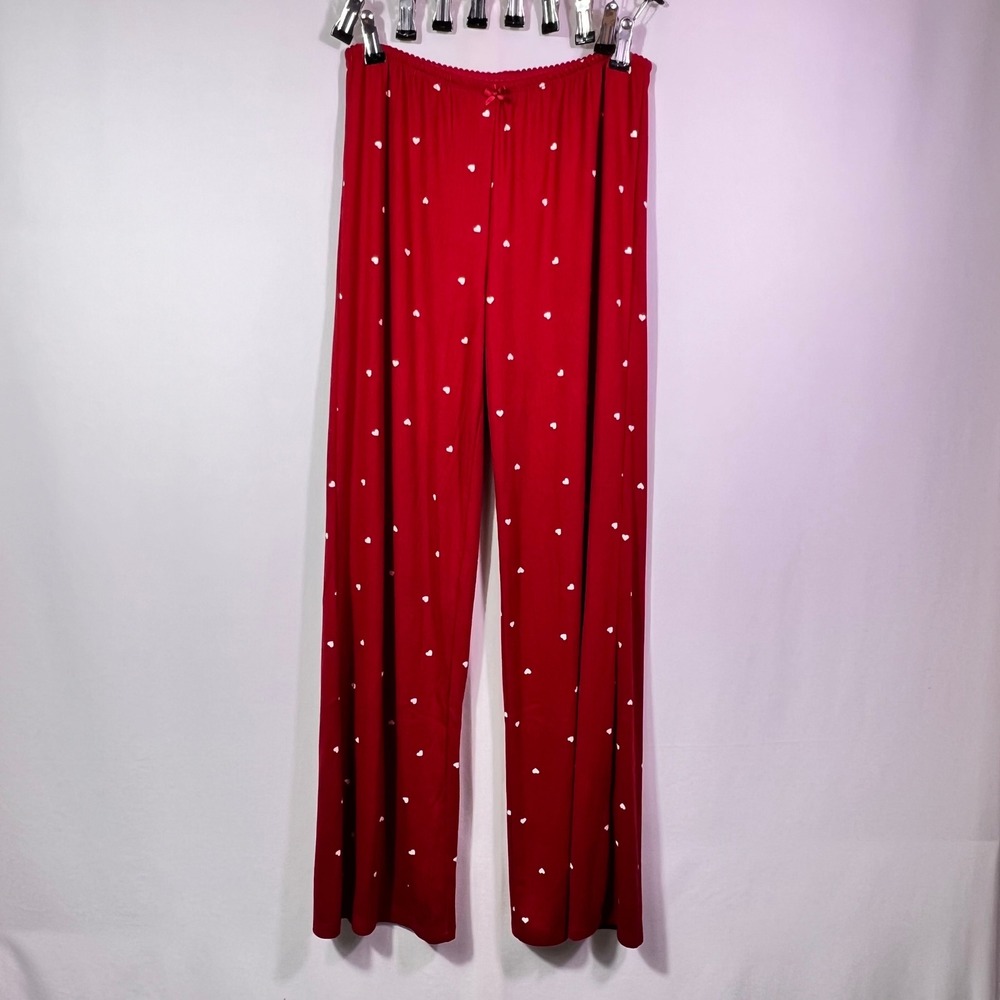 Auden Red Heart Print Pajama Set Small Short Sleeve Top Wide Leg Pants NWT - Picture 4 of 8